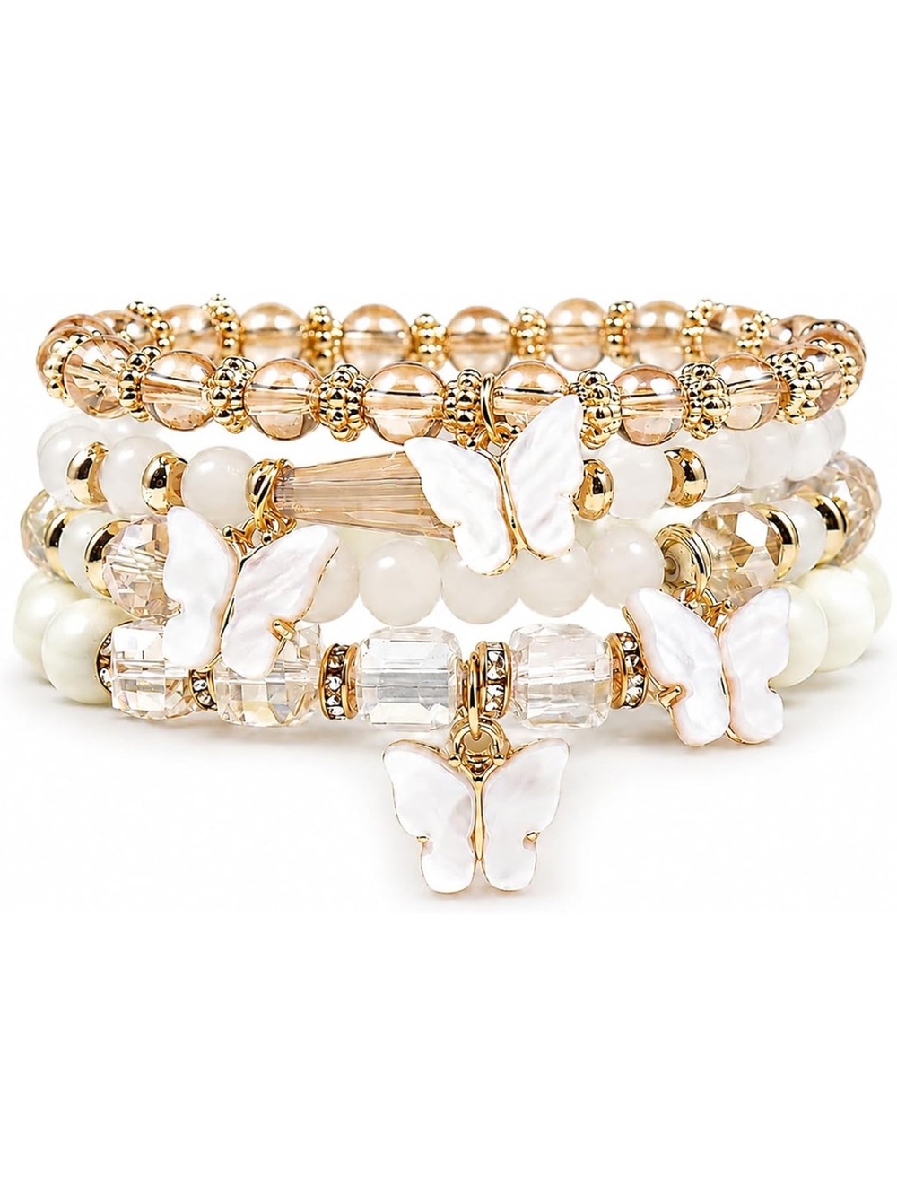 Anthropologie Gold and White Butterfly Stack Bracelets